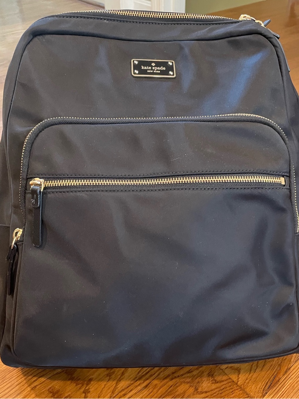 kate spade black nylon backpack with gold hardware